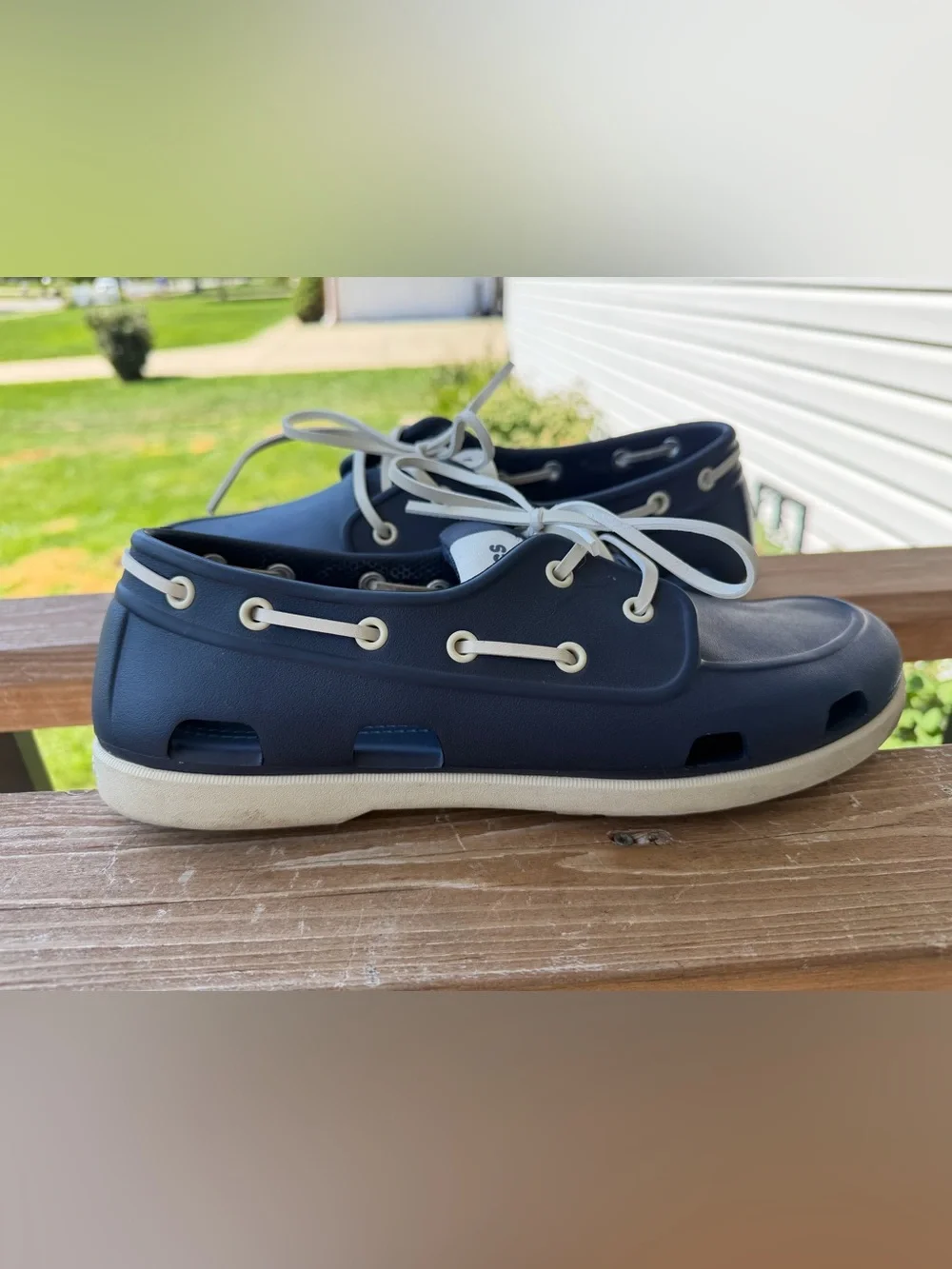 CROCS Men's Navy Boat Shoes with White Laces